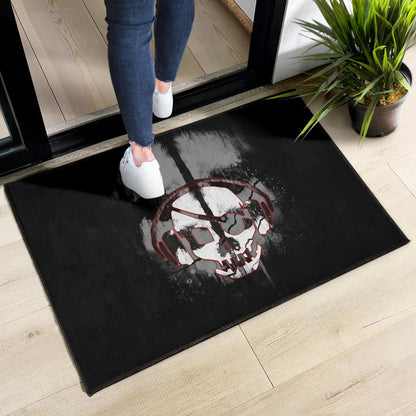 Skull Door Mat - Horror Pirate Skull Wear Headphone Black White Door Mat