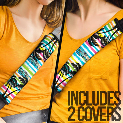 American Football Team Seat Belt Covers - Seattle Seahawks Holiday With Palm Tree Silhouette Belt Covers