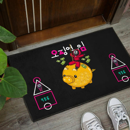 Squid Game Movie Door Mat - Squid Worker Swing Golden Pig Wrecking Ball Door Mat Home Decor