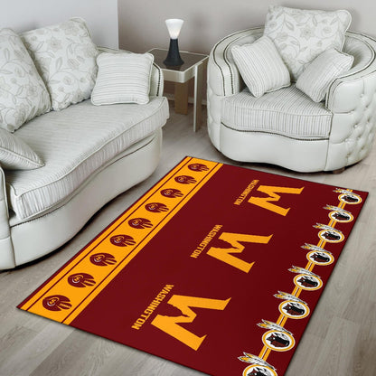 American Football Team Area Rug - Washington W And Rugby Ball Patterns Rugs Home Decor