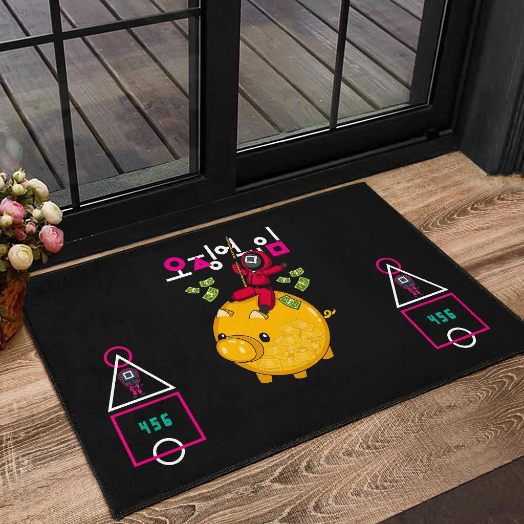 Squid Game Movie Door Mat - Squid Worker Swing Golden Pig Wrecking Ball Door Mat Home Decor