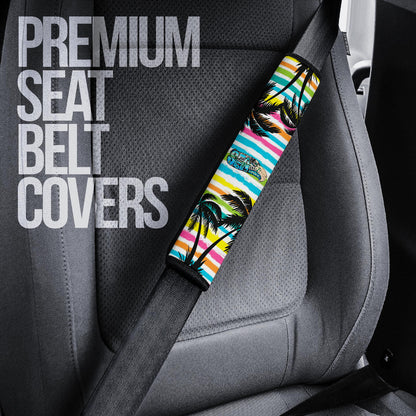 American Football Team Seat Belt Covers - Seattle Seahawks Holiday With Palm Tree Silhouette Belt Covers