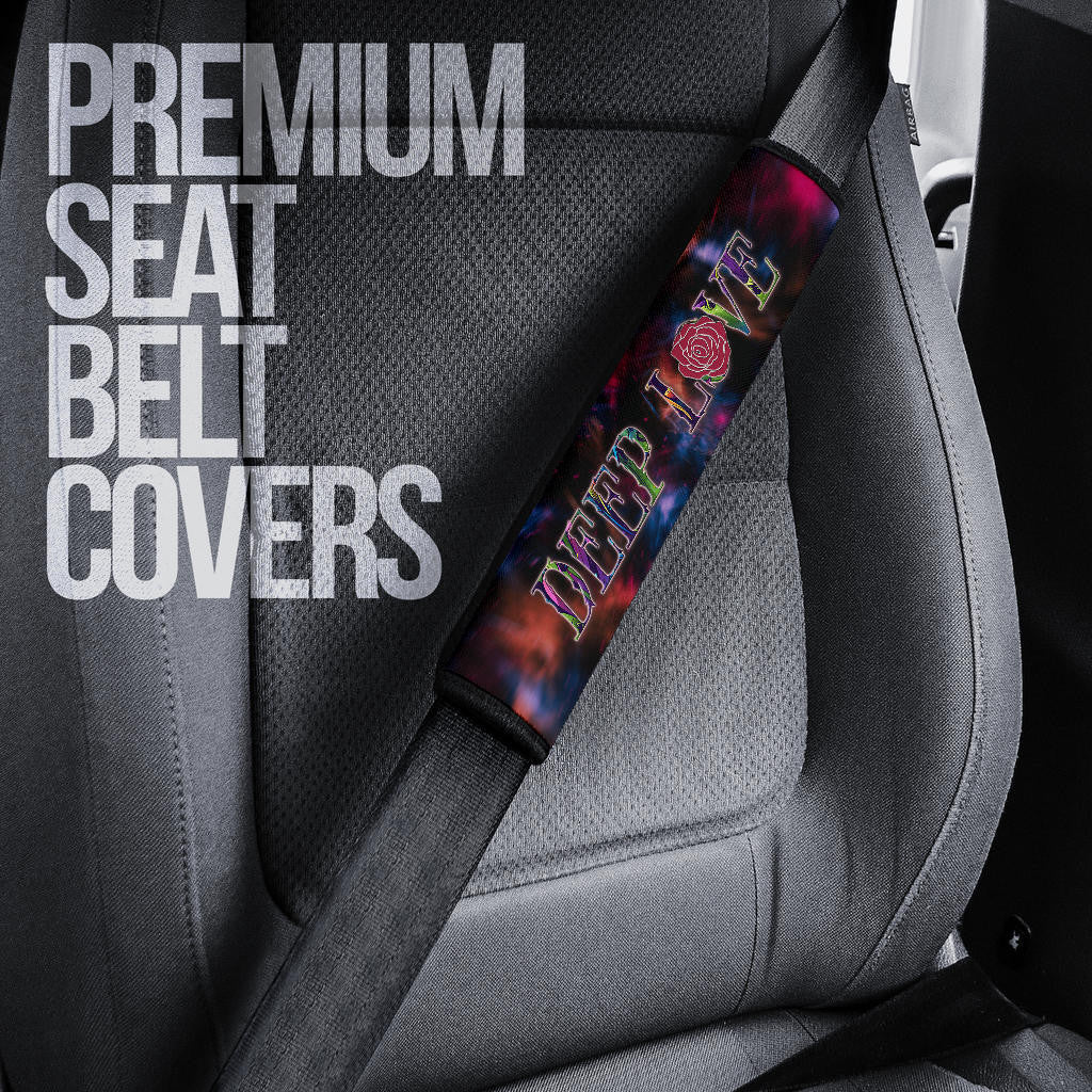 Valentine Seat Belt Covers - Red Rose Tattooed Skull Deep Love Belt Covers