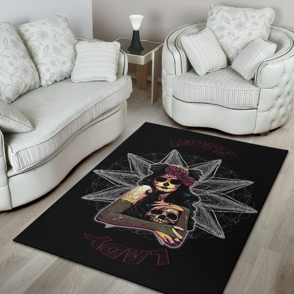 Skull Area Rug - Pretty Death Rose Lady Hug Skull Head Rugs Home Decor