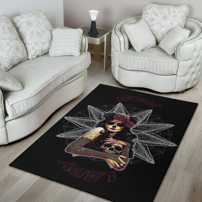 Skull Area Rug - Pretty Death Rose Lady Hug Skull Head Rugs Home Decor
