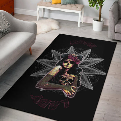 Skull Area Rug - Pretty Death Rose Lady Hug Skull Head Rugs Home Decor