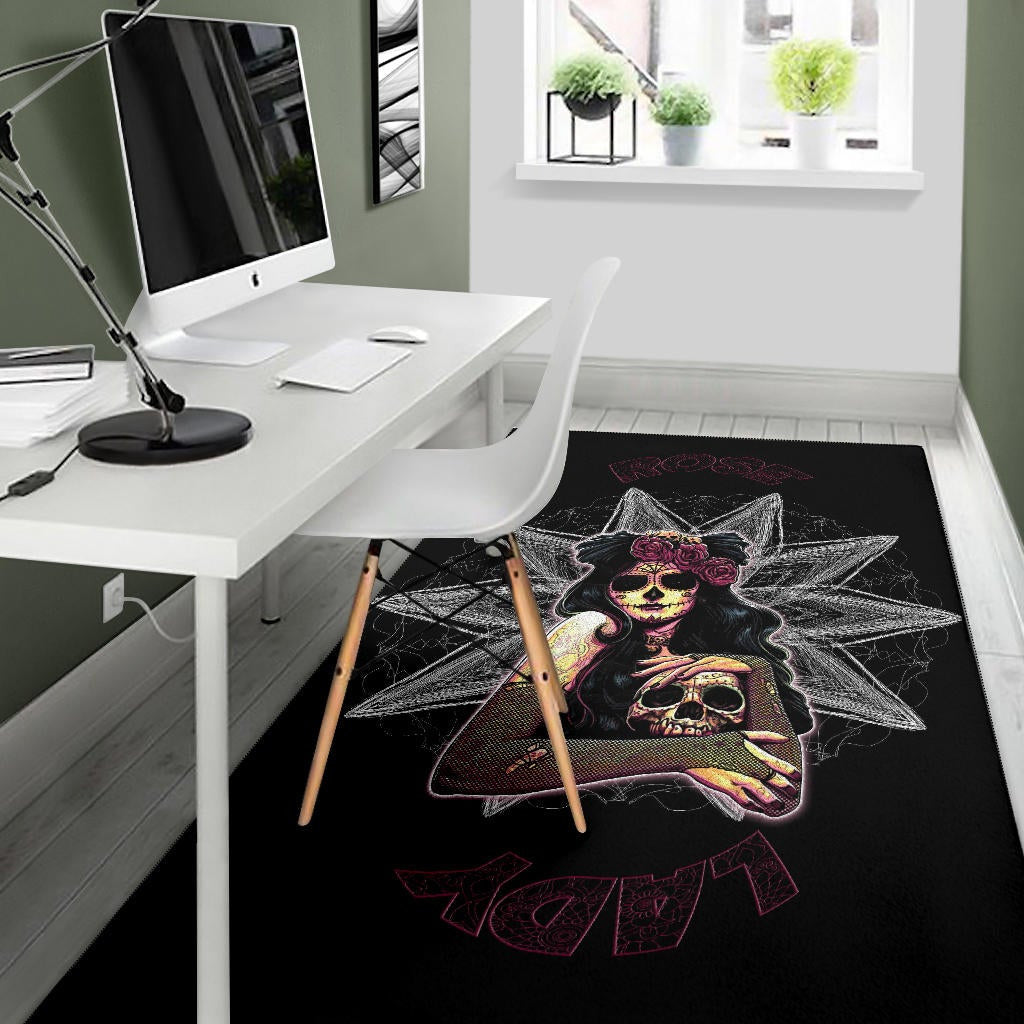 Skull Area Rug - Pretty Death Rose Lady Hug Skull Head Rugs Home Decor