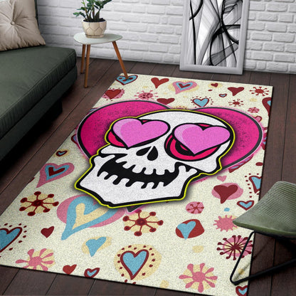Valentine Area Rug - Skull In Love Heart Eyes Colorful Patterns Rugs Home Decor