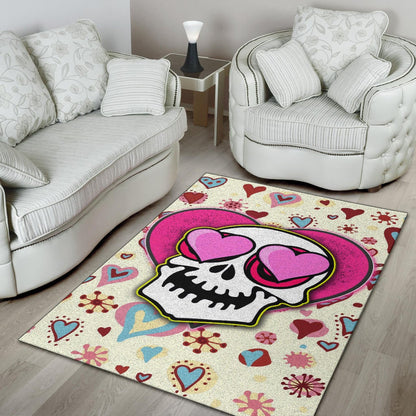 Valentine Area Rug - Skull In Love Heart Eyes Colorful Patterns Rugs Home Decor
