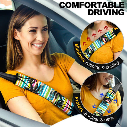 American Football Team Seat Belt Covers - Seattle Seahawks Holiday With Palm Tree Silhouette Belt Covers