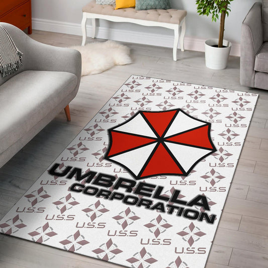Resident Evil Game Area Rug - Umbrella Corp Symbol USS White And Red Rugs Home Decor