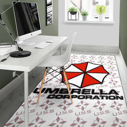 Resident Evil Game Area Rug - Umbrella Corp Symbol USS White And Red Rugs Home Decor