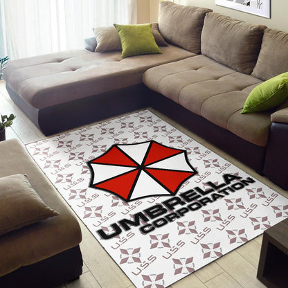 Resident Evil Game Area Rug - Umbrella Corp Symbol USS White And Red Rugs Home Decor