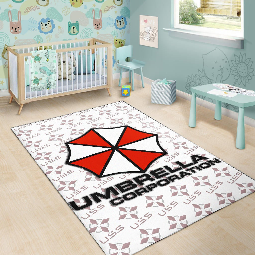 Resident Evil Game Area Rug - Umbrella Corp Symbol USS White And Red Rugs Home Decor