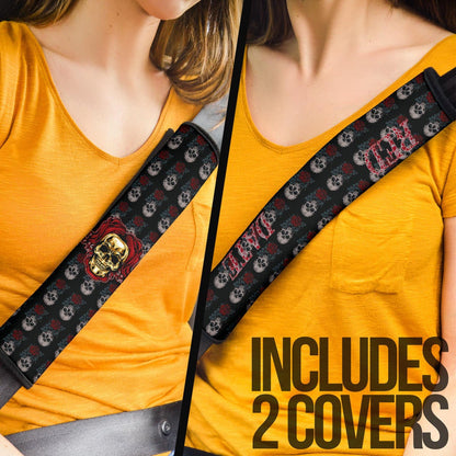 Valentine Seat Belt Covers Golden Skull Wearing Red Curly Hair Red Date Belt Covers