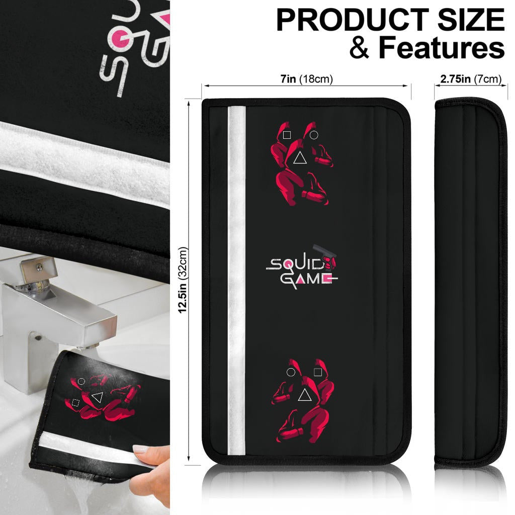 Squid Game Movie Seat Belt Covers Cute Chibi Squid Workers On Mission Round Square Triangle Big Head Belt Covers