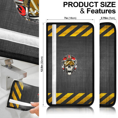Skull Seat Belt Covers - Skull Wearing Helmet Moto Racing Belt Covers