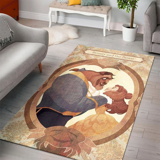 Disney Movies Rectangle Rug | Beautiful and The Beast Living Room Cartoon Floor Carpet