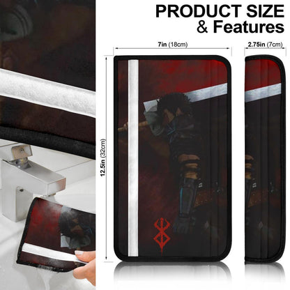 Berserk Anime Seat Belt Covers - Guts In Darkness With Giant Sword Sacrifice Symbol Belt Covers