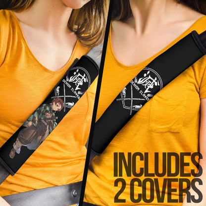 Demon Slayer Anime Seat Belt Covers - Tanjiro Standing Smiling Cross Swords DS Kanji Belt Covers