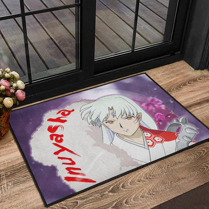 Inuyasha Anime Door Mat Sad Sesshomaru Face Sakura Blossom Flower At Night Door Mat Home Decor
