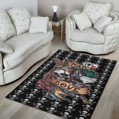 Valentine Area Rug - Mad Love Harley Quinn And Joker Skull Patterns Rugs Home Decor