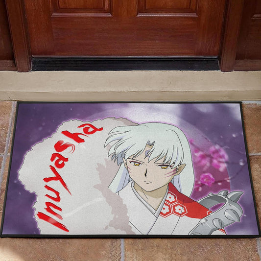 Inuyasha Anime Door Mat Sad Sesshomaru Face Sakura Blossom Flower At Night Door Mat Home Decor