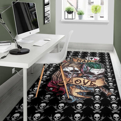 Valentine Area Rug - Mad Love Harley Quinn And Joker Skull Patterns Rugs Home Decor