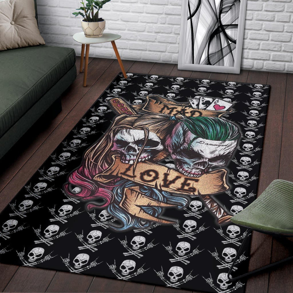 Valentine Area Rug - Mad Love Harley Quinn And Joker Skull Patterns Rugs Home Decor