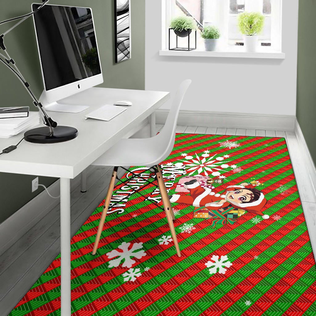 Demon Slayer Anime Area Rug - Merry Christmas Santa Tanjiro With Xmas Gifts Rugs Home Decor