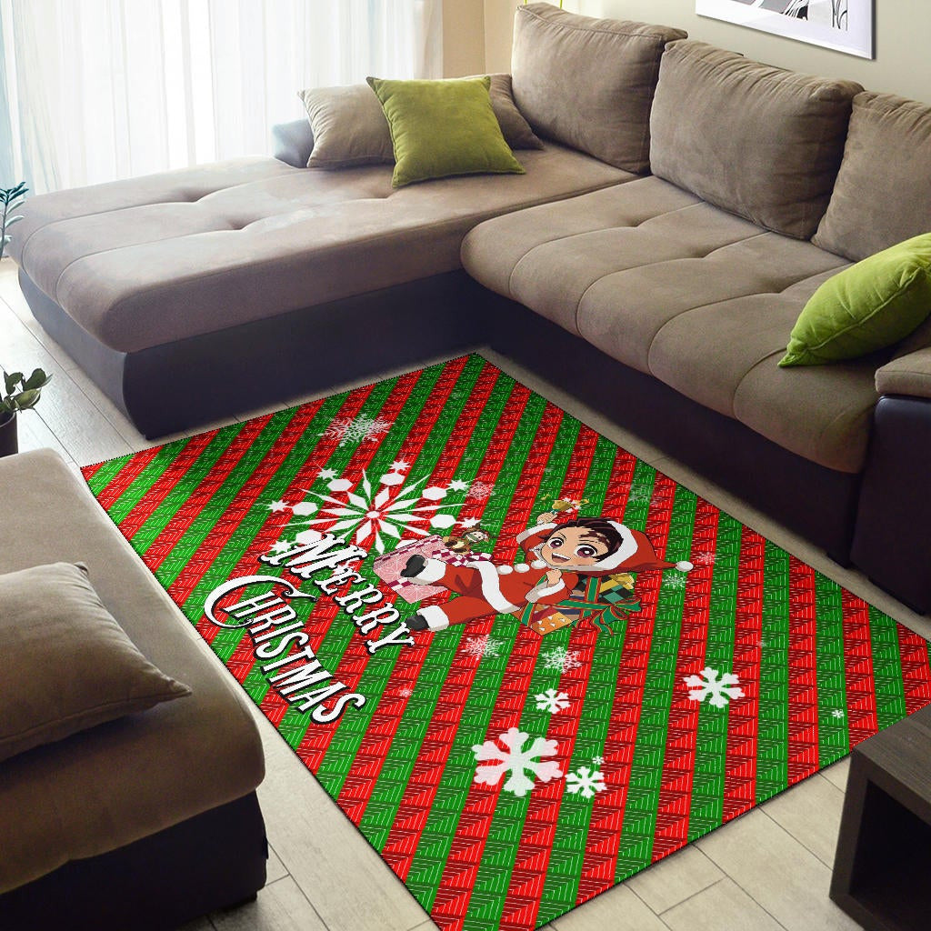 Demon Slayer Anime Area Rug - Merry Christmas Santa Tanjiro With Xmas Gifts Rugs Home Decor