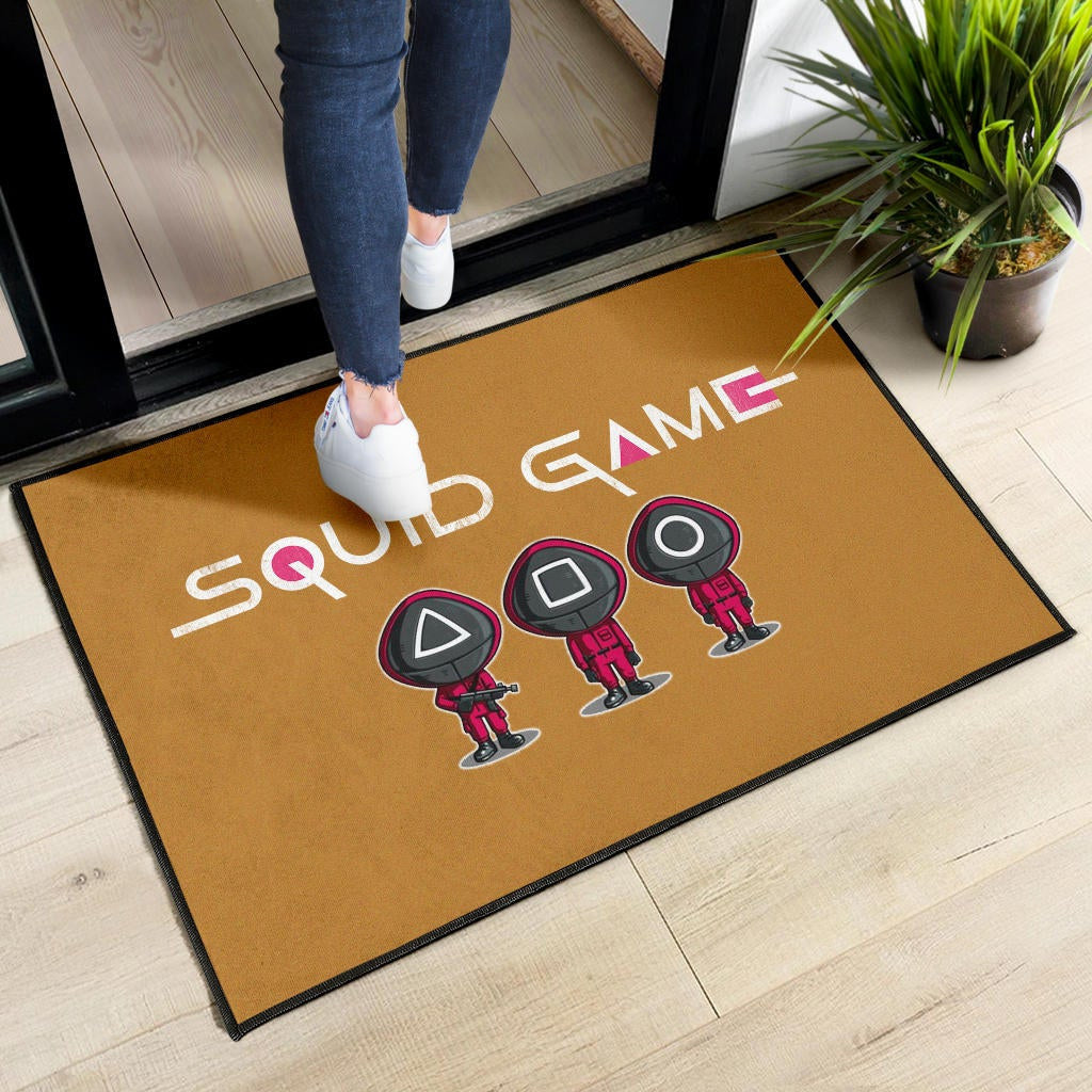 Squid Game Movie Door Mat - Cute Chibi Squid Workers Round Square Triangle Face Door Mat Home Decor