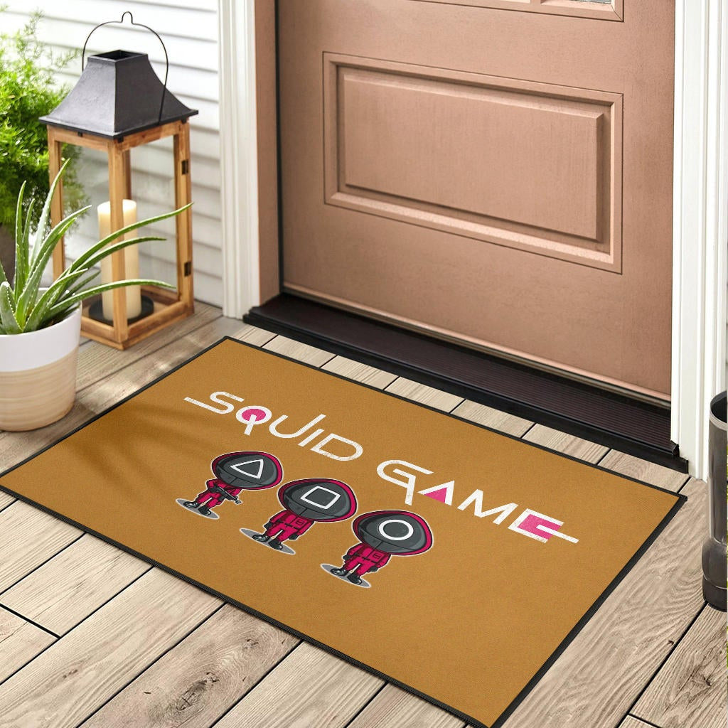 Squid Game Movie Door Mat - Cute Chibi Squid Workers Round Square Triangle Face Door Mat Home Decor