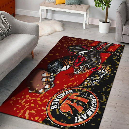 Cincinnati Bengals American Football Team Area Rug Strong Bengal Grabbing Rugby Ball Artwork Rugs Home Decor