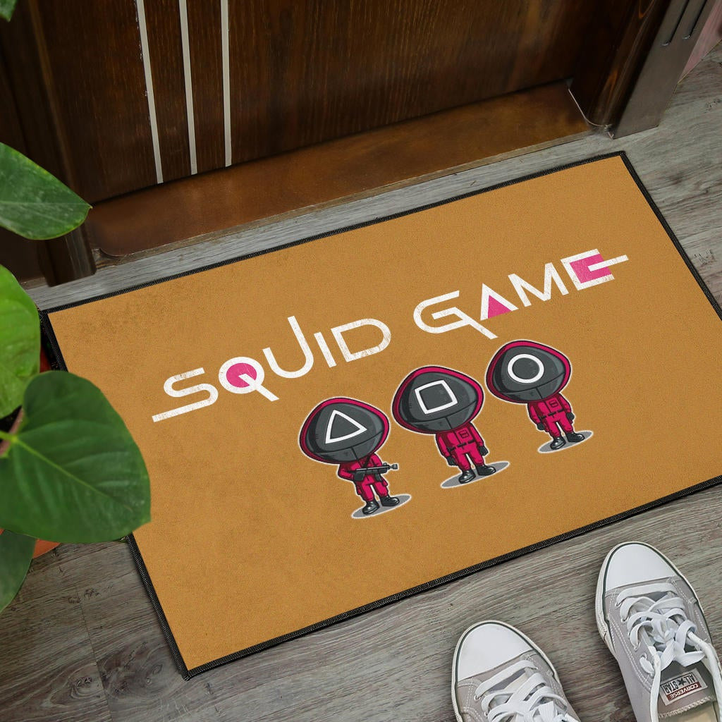 Squid Game Movie Door Mat - Cute Chibi Squid Workers Round Square Triangle Face Door Mat Home Decor