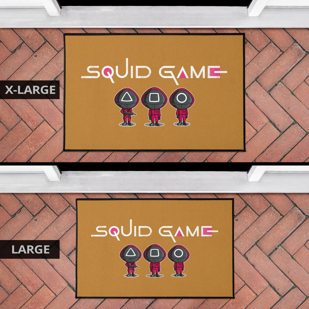 Squid Game Movie Door Mat - Cute Chibi Squid Workers Round Square Triangle Face Door Mat Home Decor