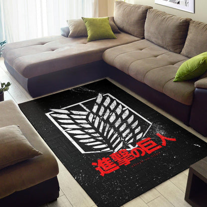 Attack On Titan Anime Area Rug - White Faded Wings Of Free Symbol Red Kanji Rugs Home Decor