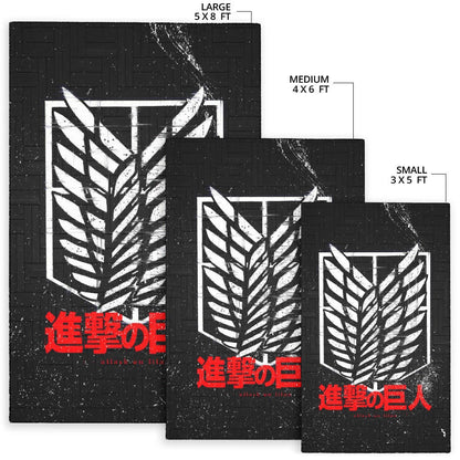 Attack On Titan Anime Area Rug - White Faded Wings Of Free Symbol Red Kanji Rugs Home Decor