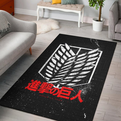 Attack On Titan Anime Area Rug - White Faded Wings Of Free Symbol Red Kanji Rugs Home Decor