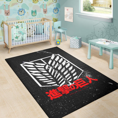 Attack On Titan Anime Area Rug - White Faded Wings Of Free Symbol Red Kanji Rugs Home Decor