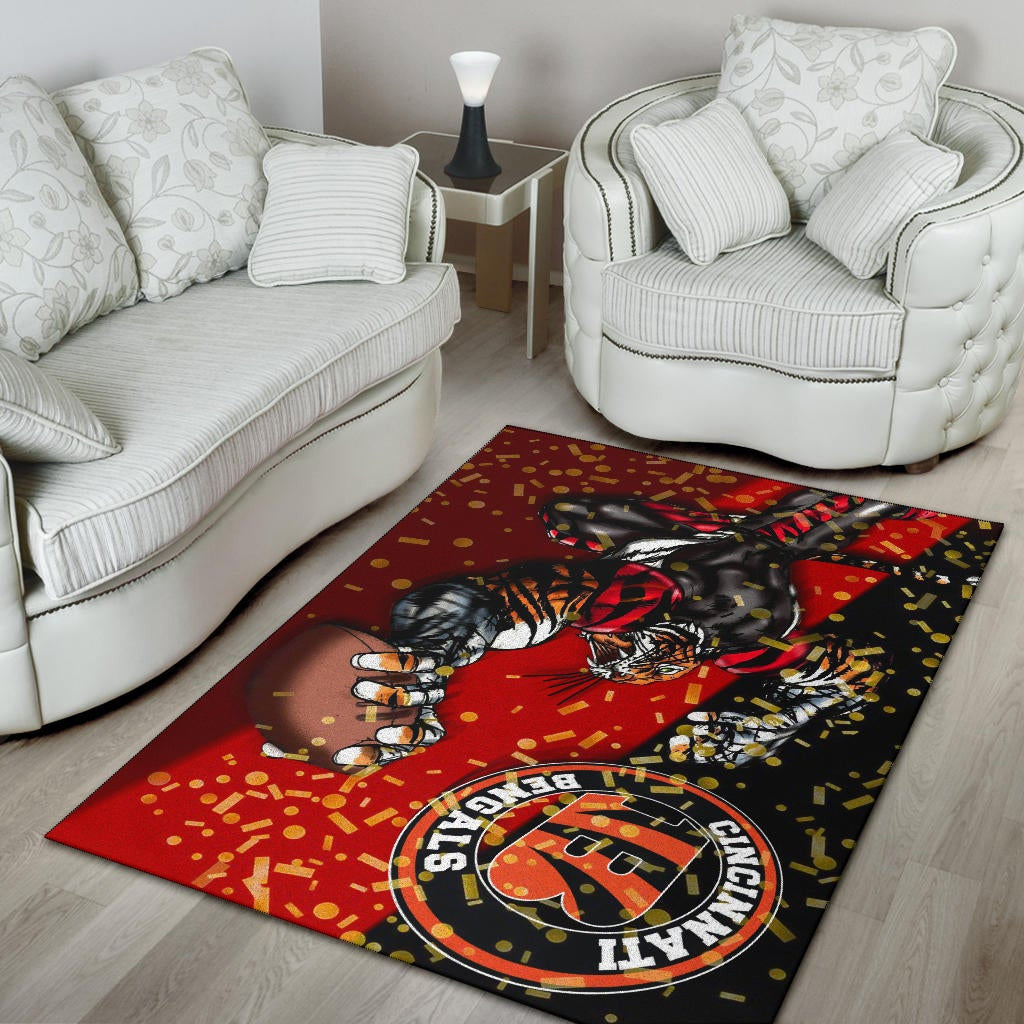 Cincinnati Bengals American Football Team Area Rug Strong Bengal Grabbing Rugby Ball Artwork Rugs Home Decor