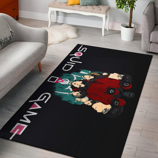 Squid Game Movie Area Rug - Squid Workers With Players Gather Round Rugs Home Decor