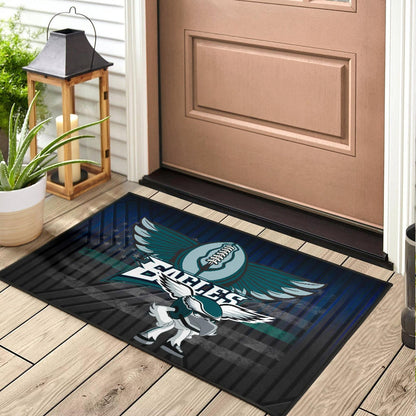Philadelphia Eagles American Football Team Door Mat Funny Eagle Wearing Helmet Rugby Ball With Wings Door Mat Home Decor