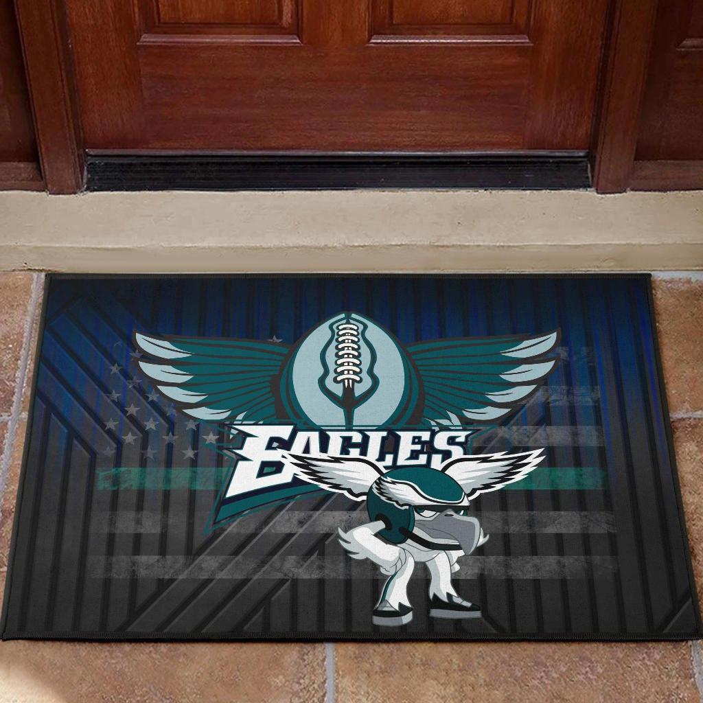 Philadelphia Eagles American Football Team Door Mat Funny Eagle Wearing Helmet Rugby Ball With Wings Door Mat Home Decor
