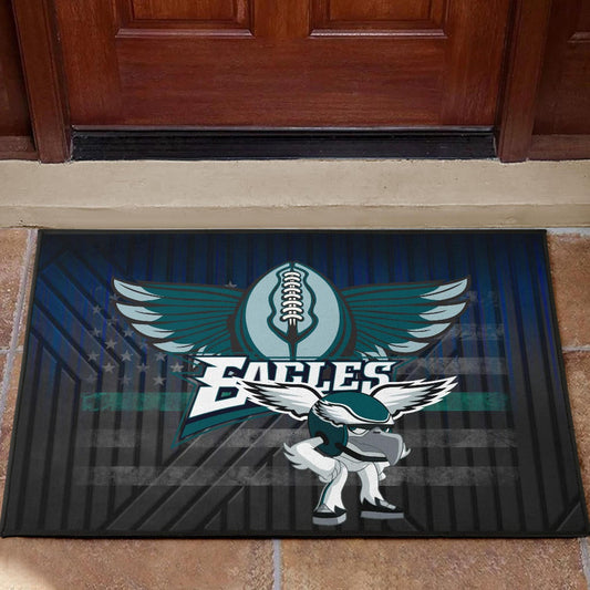 Philadelphia Eagles American Football Team Door Mat Funny Eagle Wearing Helmet Rugby Ball With Wings Door Mat Home Decor