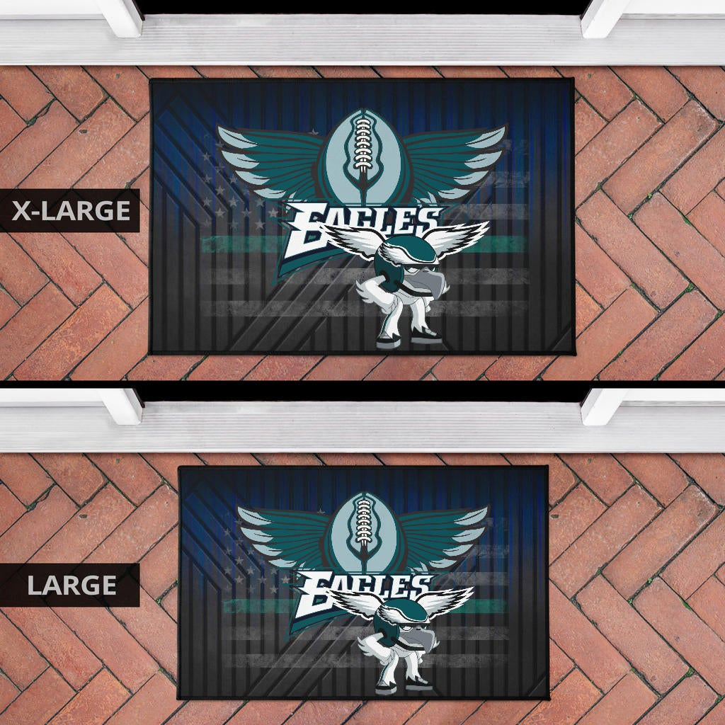 Philadelphia Eagles American Football Team Door Mat Funny Eagle Wearing Helmet Rugby Ball With Wings Door Mat Home Decor