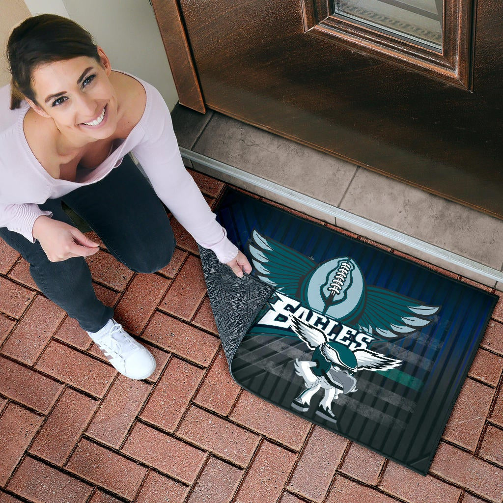 Philadelphia Eagles American Football Team Door Mat Funny Eagle Wearing Helmet Rugby Ball With Wings Door Mat Home Decor