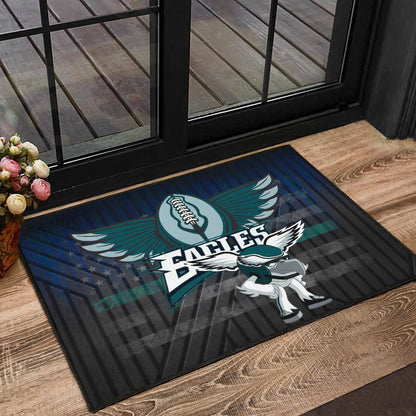 Philadelphia Eagles American Football Team Door Mat Funny Eagle Wearing Helmet Rugby Ball With Wings Door Mat Home Decor