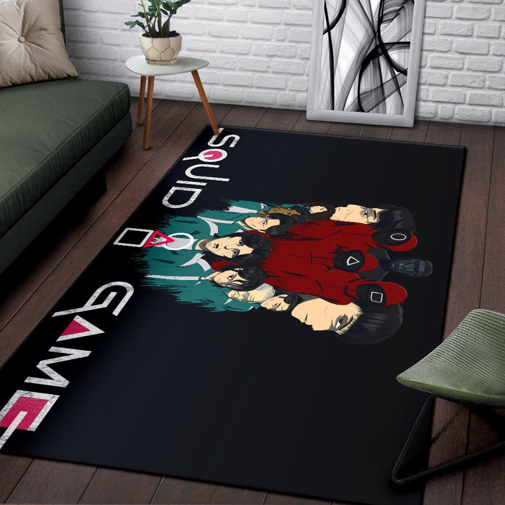 Squid Game Movie Area Rug - Squid Workers With Players Gather Round Rugs Home Decor
