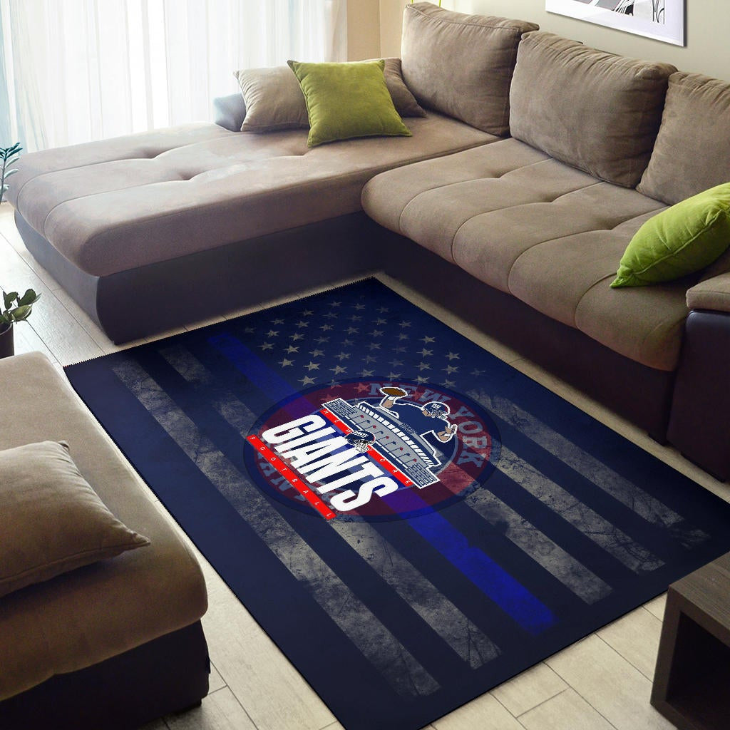 New York Giants American Football Team Area Rug Player Throwing Rugby Ball Football Stadium Artwork Rugs Home Decor